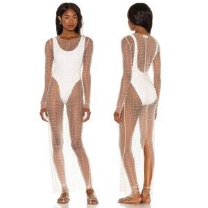 Beach Bunny Champagne Nights Mesh Dress Embellished Evening Statement Nude Sz L